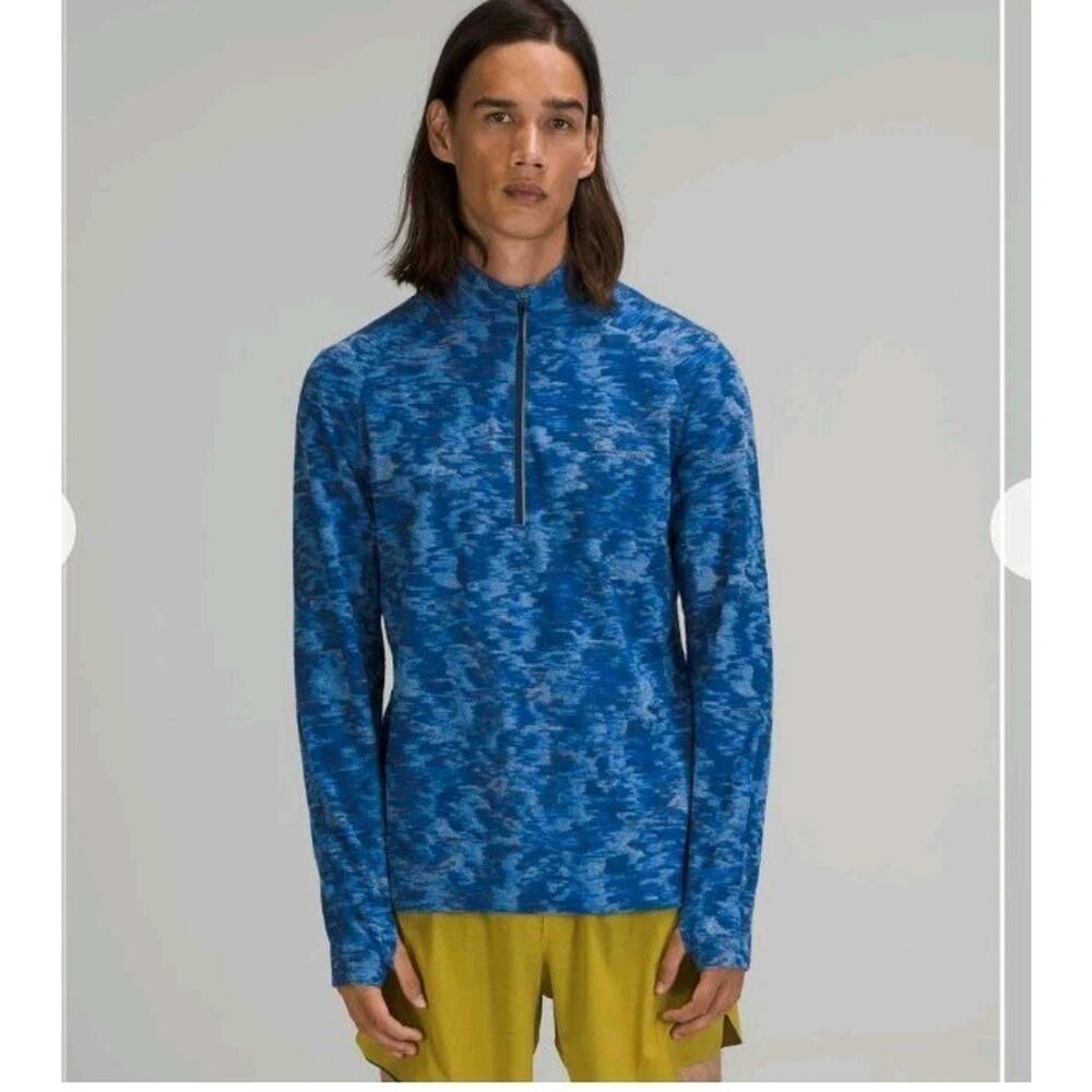 Lululemon Surge‎ Warm 1/2 Zip Jacket Men’s XL Blue Data Rush Chambray Running